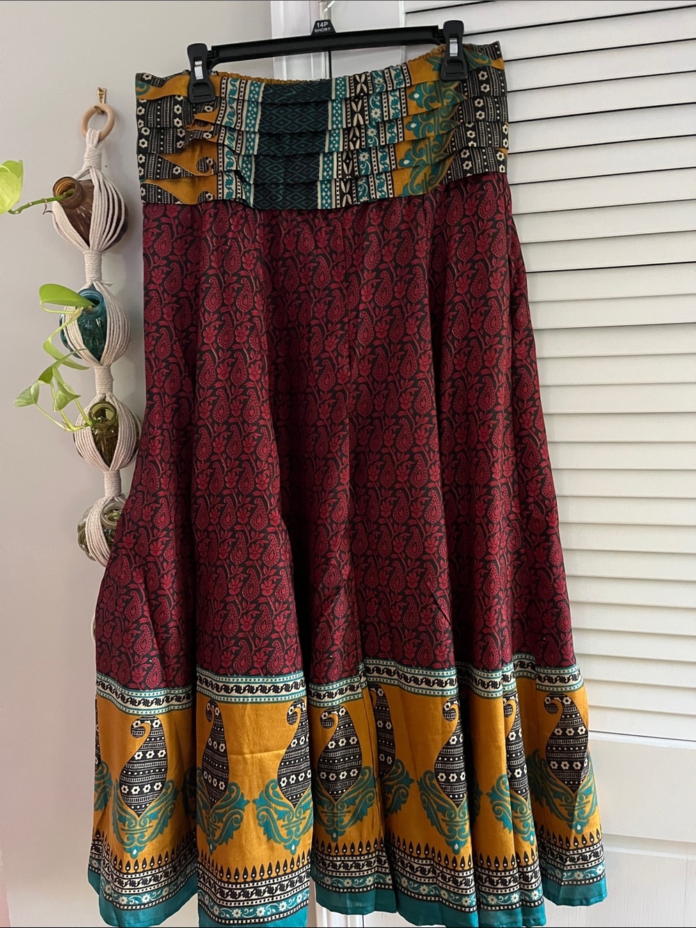India Boutique Burgundy flowy pants with Mustard & Teal Accents